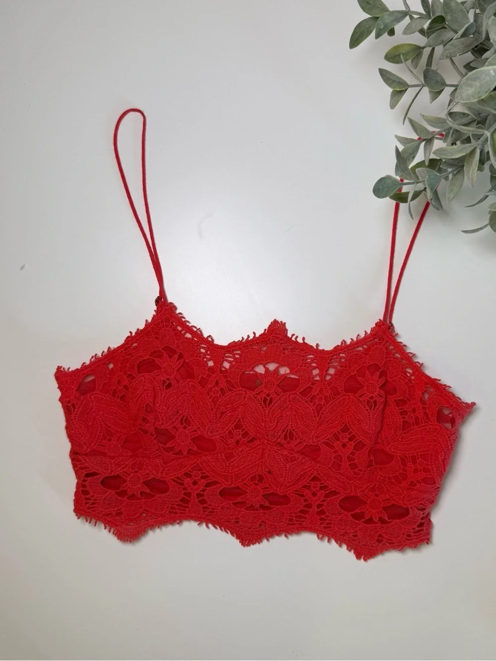 Free People One Athena Red Lace Bralette Boho Gypsy Festival Size Small